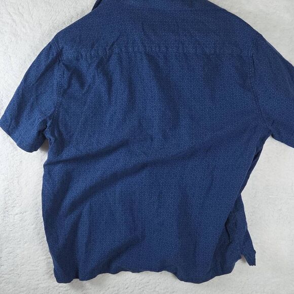 Nat Nast Men's Geometric Short Sleeve Silk Blend Button-up Shirt Blue Large - Picture 5 of 6